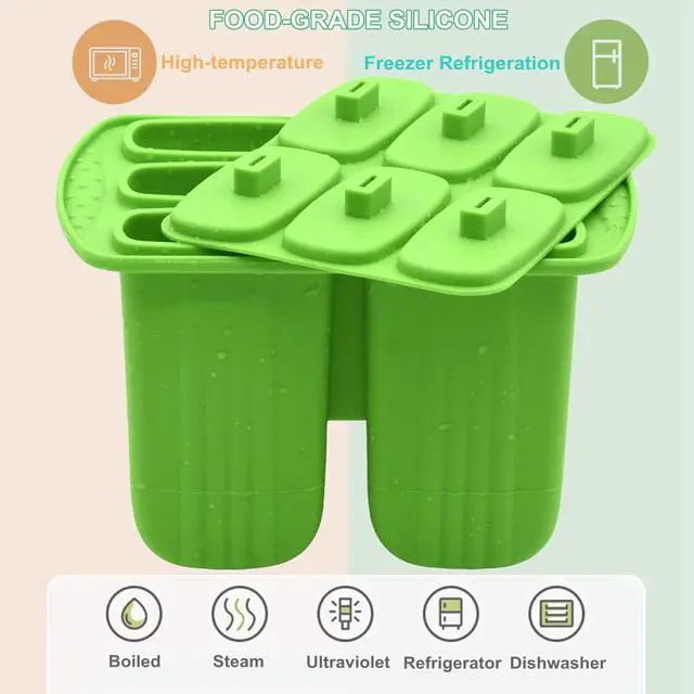 Alt view image 4 of 7 - Popsicle Molds,6 Pieces Popsicles Molds Silicone BPA Free,Homemade Popsicle Maker,Reusable Easy Release Ice Pop Molds for Kids Adults,with 50 Popsicle Sticks and 50 Popsicle Bags(Green)