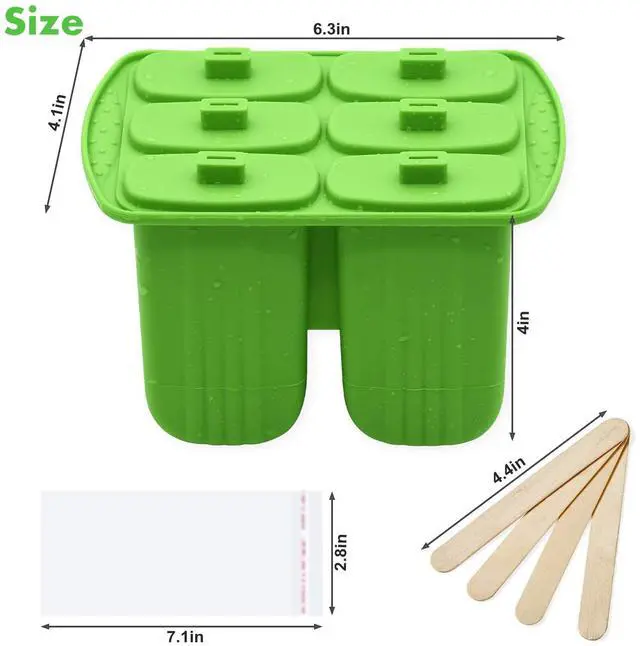 Alt view image 5 of 7 - Popsicle Molds,6 Pieces Popsicles Molds Silicone BPA Free,Homemade Popsicle Maker,Reusable Easy Release Ice Pop Molds for Kids Adults,with 50 Popsicle Sticks and 50 Popsicle Bags(Green)