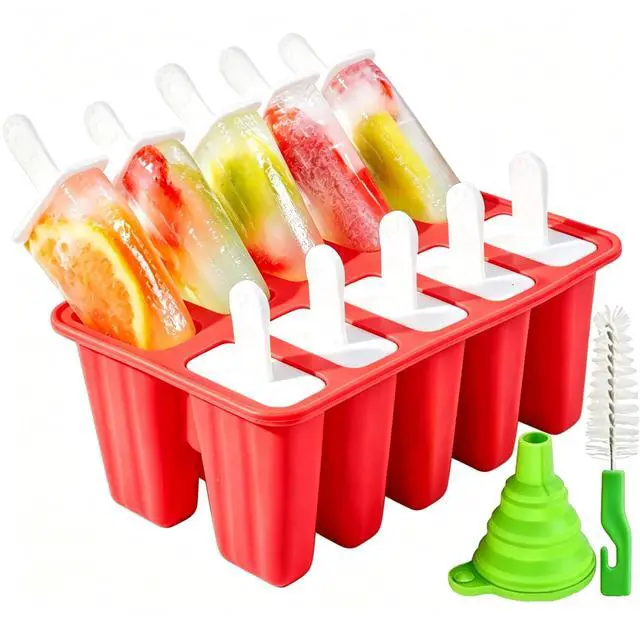 Main image of Popsicle MoldsPopsicle Mold 10 Pieces Popsicle Molds Silicone BPA Free Ice Pop Mold Easy Release (10 Cavities, Red)