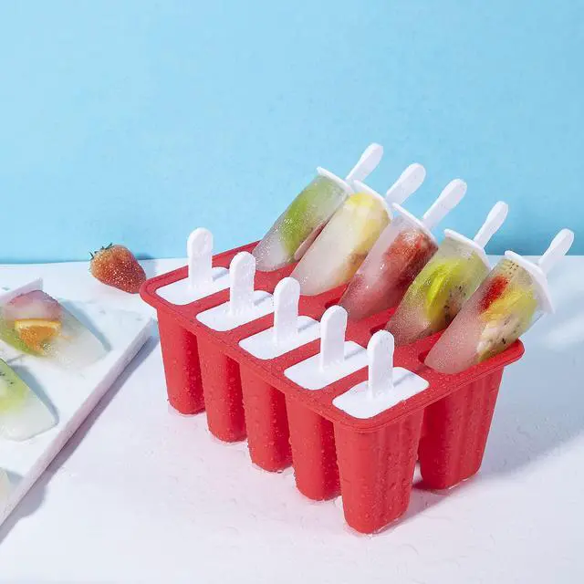 Alt view image 4 of 7 - Popsicle MoldsPopsicle Mold 10 Pieces Popsicle Molds Silicone BPA Free Ice Pop Mold Easy Release (10 Cavities, Red)