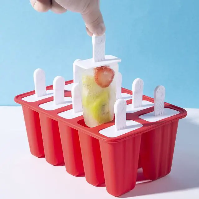 Alt view image 5 of 7 - Popsicle MoldsPopsicle Mold 10 Pieces Popsicle Molds Silicone BPA Free Ice Pop Mold Easy Release (10 Cavities, Red)