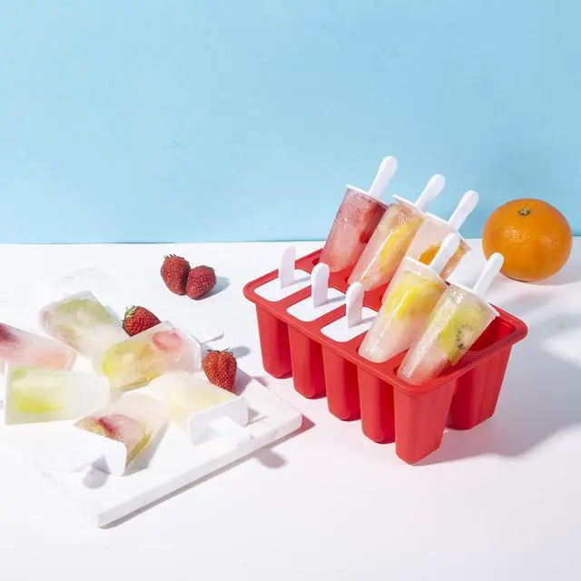 Alt view image 6 of 7 - Popsicle MoldsPopsicle Mold 10 Pieces Popsicle Molds Silicone BPA Free Ice Pop Mold Easy Release (10 Cavities, Red)
