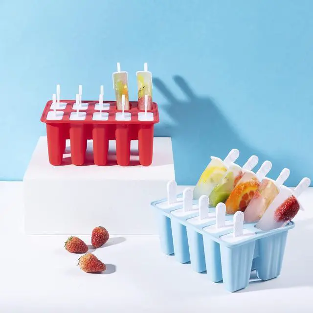 Alt view image 7 of 7 - Popsicle MoldsPopsicle Mold 10 Pieces Popsicle Molds Silicone BPA Free Ice Pop Mold Easy Release (10 Cavities, Red)