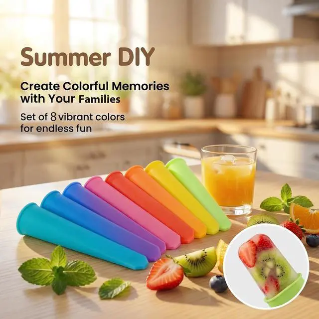 Alt view image 5 of 7 - 8 PCS Silicone Popsicle Molds - Reusable Popsicle Maker with Lids,Leak Proof Pop Tubes,Food Grade Silicone Freezer Molds for Homemade Ice Pops,Yogurt Tubes,Family Snacks