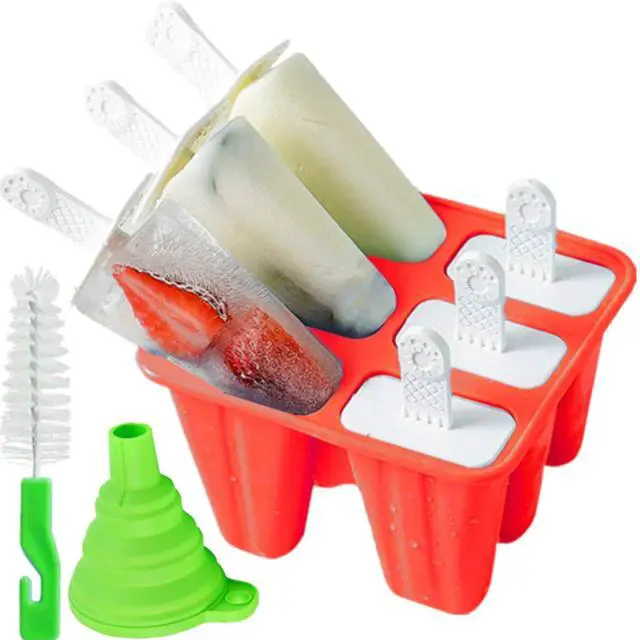 Main image of Popsicle Molds 6 Pieces Silicone Ice Pop Models Popsicle Models Reusable Easy Release Ice Pop Maker (Red)
