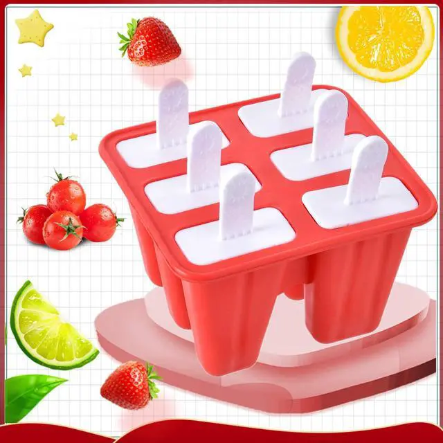 Alt view image 3 of 6 - Popsicle Molds 6 Pieces Silicone Ice Pop Models Popsicle Models Reusable Easy Release Ice Pop Maker (Red)