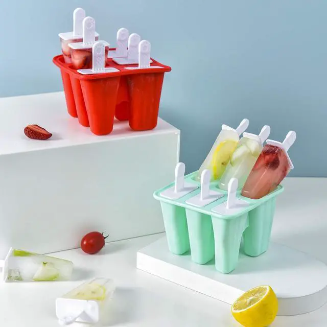 Alt view image 4 of 6 - Popsicle Molds 6 Pieces Silicone Ice Pop Models Popsicle Models Reusable Easy Release Ice Pop Maker (Red)