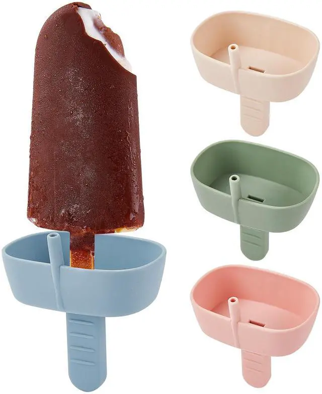 Main image of 4Pack Drip-Free Silicone Popsicle Holders, Popsicle Holder with Straw | with 2 Slots Fit Standard & Wide sized sticks Drip Free Popsicle Stick Holder Popsicle Drip Catcher