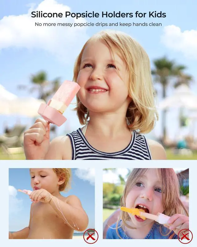 Alt view image 2 of 7 - 4Pack Drip-Free Silicone Popsicle Holders, Popsicle Holder with Straw | with 2 Slots Fit Standard & Wide sized sticks Drip Free Popsicle Stick Holder Popsicle Drip Catcher
