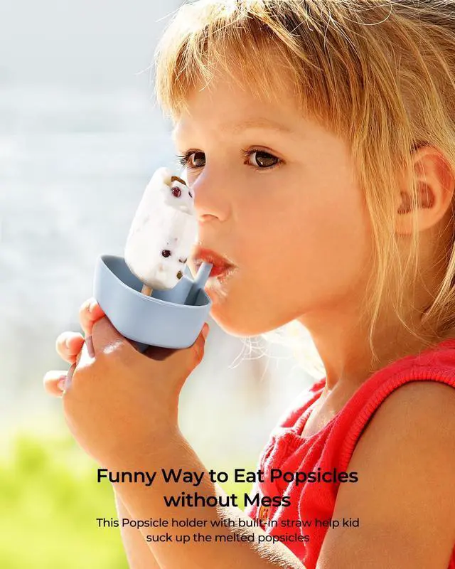 Alt view image 3 of 7 - 4Pack Drip-Free Silicone Popsicle Holders, Popsicle Holder with Straw | with 2 Slots Fit Standard & Wide sized sticks Drip Free Popsicle Stick Holder Popsicle Drip Catcher