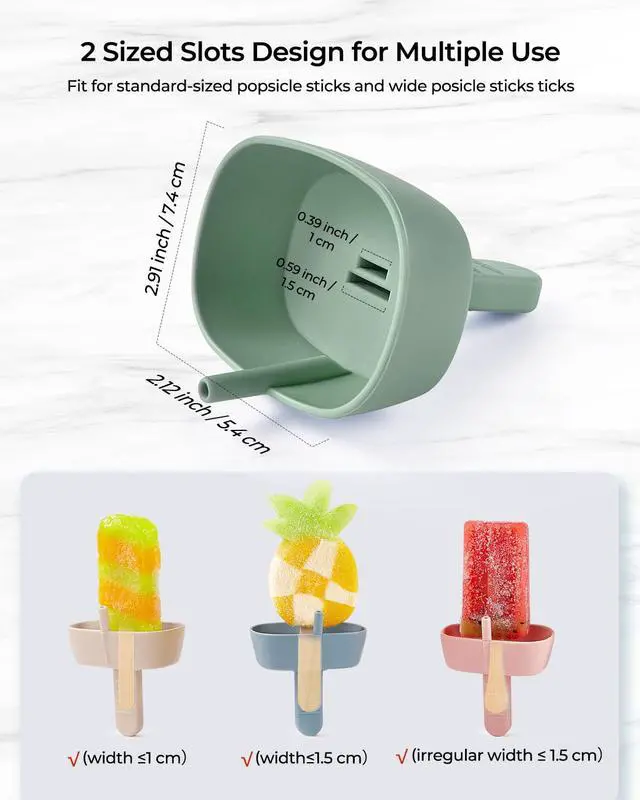 Alt view image 5 of 7 - 4Pack Drip-Free Silicone Popsicle Holders, Popsicle Holder with Straw | with 2 Slots Fit Standard & Wide sized sticks Drip Free Popsicle Stick Holder Popsicle Drip Catcher