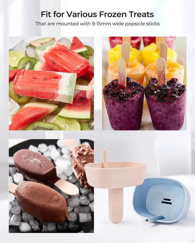 Alt view image 6 of 7 - 4Pack Drip-Free Silicone Popsicle Holders, Popsicle Holder with Straw | with 2 Slots Fit Standard & Wide sized sticks Drip Free Popsicle Stick Holder Popsicle Drip Catcher