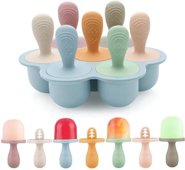 Main image of Silicone Popsicle Molds for Toddlers, Mini Breastmilk & Fruit Juice Freezer Mold with Sticks, 7-Cavity Baby Ice Pop Maker, BPA Free & Easy to Clean