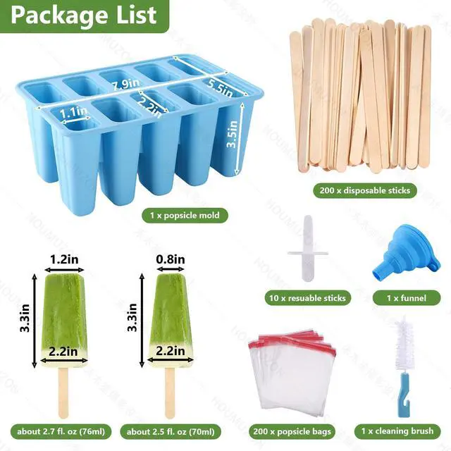 Alt view image 5 of 7 - 10-Count Popsicle Mold with 200 Sticks, 200 Bags, 10 Reusable Sticks