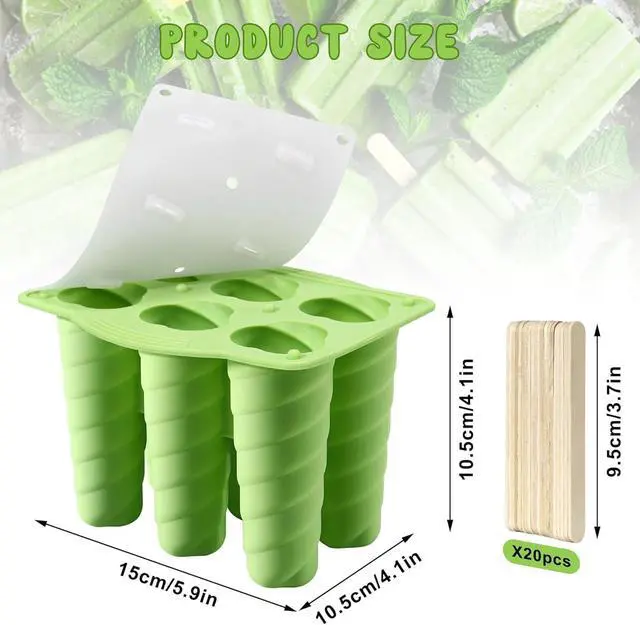 Alt view image 5 of 7 - Popsicles Molds, 6 Cavity Ice Pop Mold with 20pcs Wooden Sticks, Silicone Popsicle Mold, Easy Release Ice Cream Molds, BPA Free Ice Cream Maker for Summer Party, Homemade Popsicles Frozen Dessert