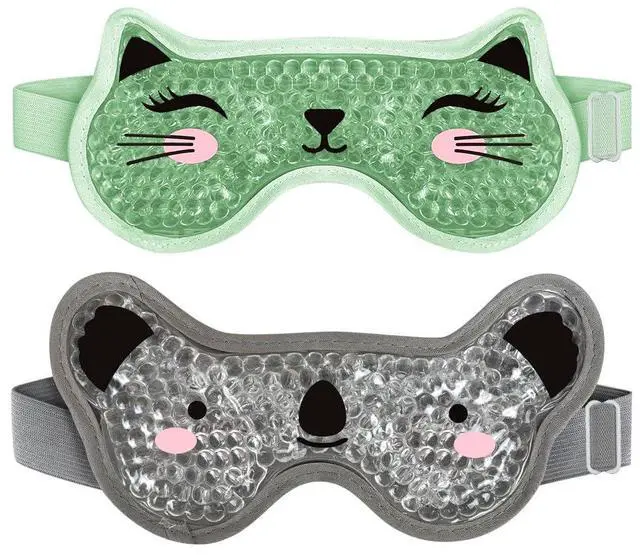 Main image of Kids Ice Packs 2 Packs Cooling Eye Mask with Soft Plush Backing for Children Boo Boos Sinus Headache Fever Patch for Kids (Green+Grey)