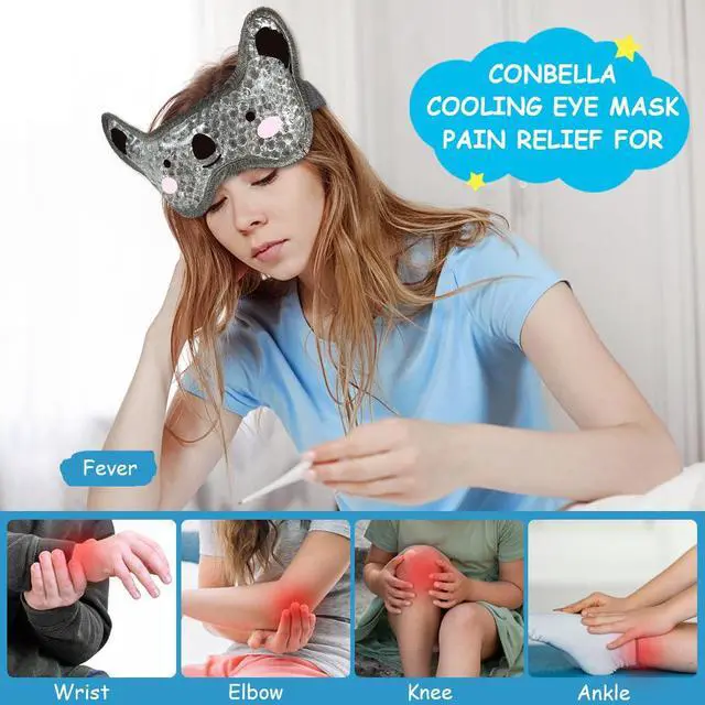 Alt view image 3 of 7 - Kids Ice Packs 2 Packs Cooling Eye Mask with Soft Plush Backing for Children Boo Boos Sinus Headache Fever Patch for Kids (Green+Grey)