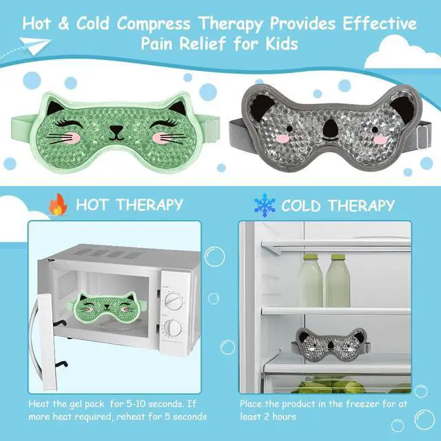 Alt view image 6 of 7 - Kids Ice Packs 2 Packs Cooling Eye Mask with Soft Plush Backing for Children Boo Boos Sinus Headache Fever Patch for Kids (Green+Grey)