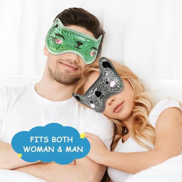Alt view image 2 of 7 - Kids Ice Packs 2 Packs Cooling Eye Mask with Soft Plush Backing for Children Boo Boos Sinus Headache Fever Patch for Kids (Green+Grey)