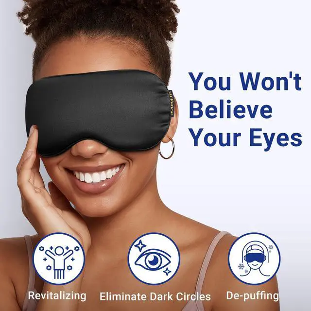 Alt view image 3 of 7 - Cooling Eye Mask for Dark Circles Puffiness - Fsa Eligible Items Hsa, Cold Compress for Puffy Eyes Migraines Headache Sleeping After Surgery, Gentle Weighted Travel Essentials Gel Ice Pack (Black)