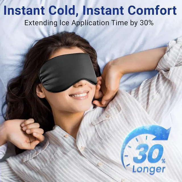 Alt view image 4 of 7 - Cooling Eye Mask for Dark Circles Puffiness - Fsa Eligible Items Hsa, Cold Compress for Puffy Eyes Migraines Headache Sleeping After Surgery, Gentle Weighted Travel Essentials Gel Ice Pack (Black)