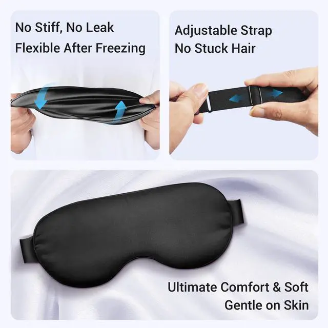 Alt view image 6 of 7 - Cooling Eye Mask for Dark Circles Puffiness - Fsa Eligible Items Hsa, Cold Compress for Puffy Eyes Migraines Headache Sleeping After Surgery, Gentle Weighted Travel Essentials Gel Ice Pack (Black)