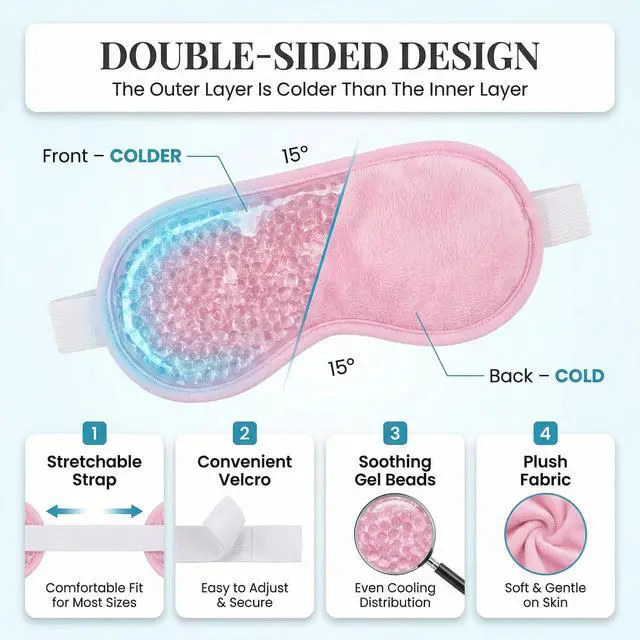 Alt view image 3 of 7 - Cooling Eye Mask 2 Pack, Gel Eye Mask Cold Pack for Puffiness, Ice Eye Mask for Puffy Eyes, Hot Cold Compress for Eyes, Reusable Freezer Eye Mask Blue and Pink Color