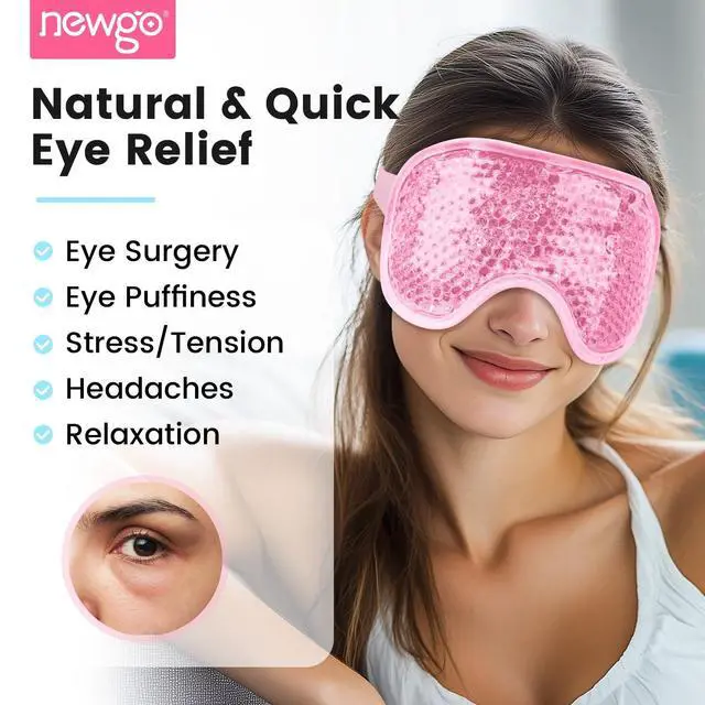Alt view image 2 of 7 - Cooling Gel Cold Eye Mask for Puffy Eyes, Reusable Ice Pack with Soft Plush Backing for Dark Circles, Migraine, Stress Relief - Pink