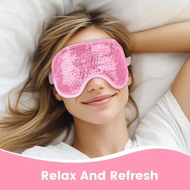 Alt view image 5 of 7 - Cooling Gel Cold Eye Mask for Puffy Eyes, Reusable Ice Pack with Soft Plush Backing for Dark Circles, Migraine, Stress Relief - Pink