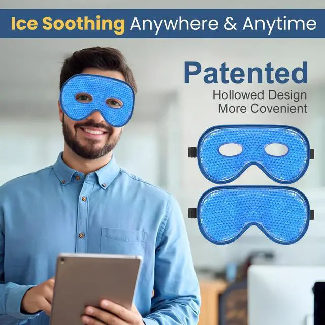Alt view image 4 of 7 - Cooling Eye Mask, 2 Pack XL Jumbo Size Freezer Gel Eye Masks for Puffy Eyes Face, Ice Eye Mask, Cold & Warm Compress, Frozen Ice Pack for Post Eye Surgery & Allergies(Navy Blue)