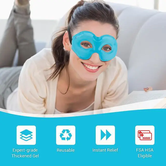 Alt view image 2 of 7 - Cold Gel Eye Mask, Cooling Eye Ice Pack for Puffiness, Reusable Cold Compress Freeze Sleep Mask for Puffy Eye, Dry Eyes, Sinus Pressure, Migraine Relief, 2 Temp Side, 1 Pcs