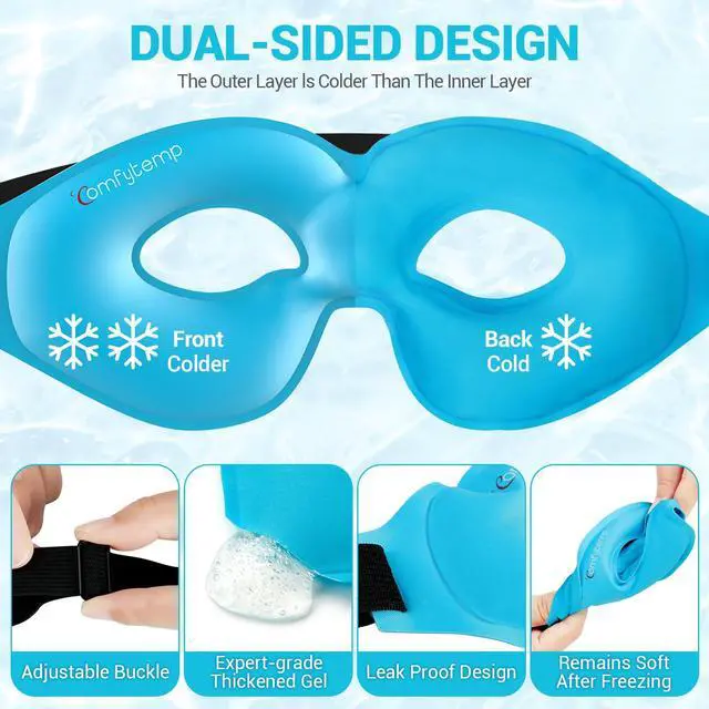 Alt view image 3 of 7 - Cold Gel Eye Mask, Cooling Eye Ice Pack for Puffiness, Reusable Cold Compress Freeze Sleep Mask for Puffy Eye, Dry Eyes, Sinus Pressure, Migraine Relief, 2 Temp Side, 1 Pcs