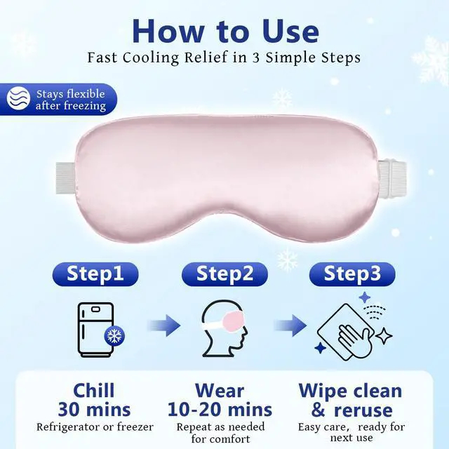 Alt view image 7 of 7 - Cooling Eye Mask for Sleeping Migraine Headache Relief Mask Gel Cold Compress Eye Face Ice Pack for Eyestrain Dark Circles and Puffiness Relaxation Gifts for Women Men Silk Reusable-2 Pack