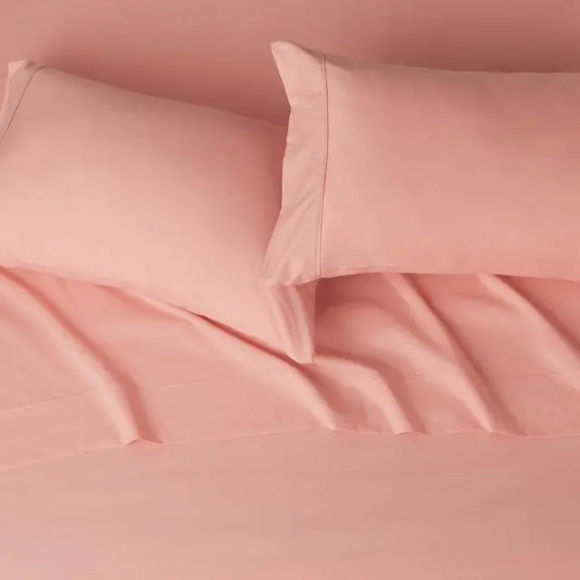 Alt view image 3 of 5 - Breathable, Wrinkle Free Lightweight Microfiber 4-Piece Bed Sheet Set with 14-Inch Deep Pockets, Includes Comfortable Pillowcases, Queen, Peachy Coral, Solid