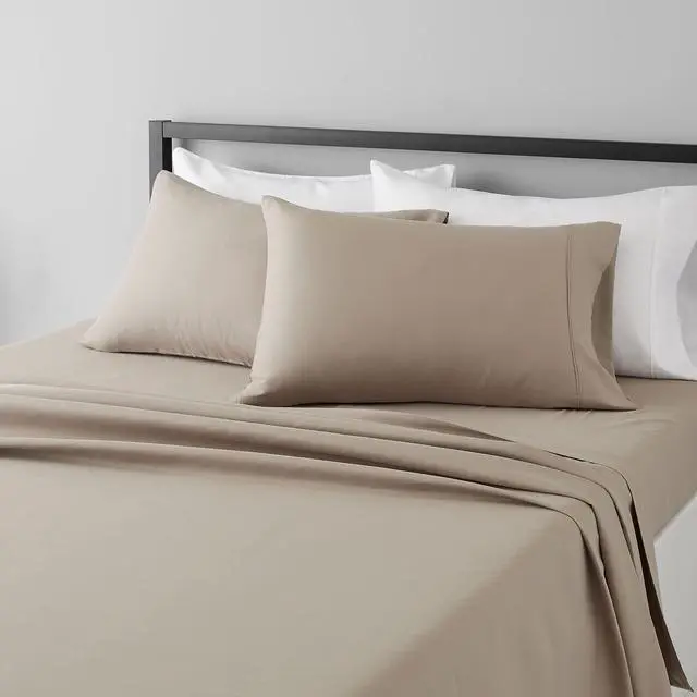Main image of Lightweight Super Soft Cooling, Breathable Wrinkle Resistant Brushed Microfiber 4-Piece Sheet Set with 14-Inch Deep Pockets, Queen, Taupe, Solid