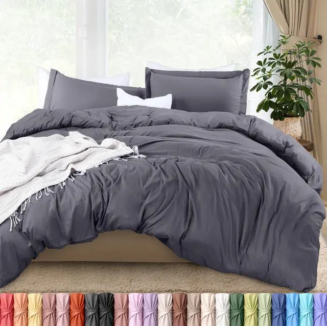 Main image of Duvet Cover Queen Size - 3 Piece with Zipper Closure - 1 Comforter Cover 90X90 Inches & 2 Pillow Shams 20X26 Inches (Grey) Comforter Not Included