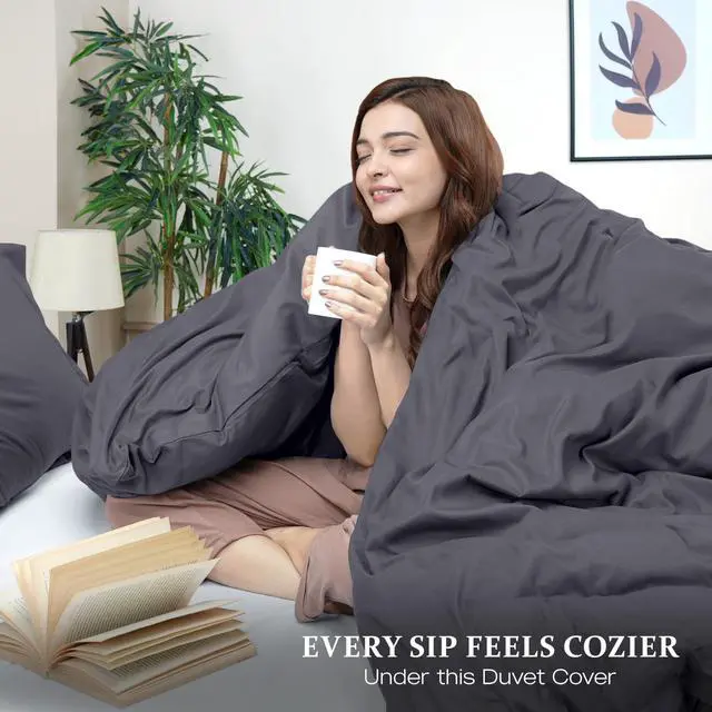 Alt view image 3 of 7 - Duvet Cover Queen Size - 3 Piece with Zipper Closure - 1 Comforter Cover 90X90 Inches & 2 Pillow Shams 20X26 Inches (Grey) Comforter Not Included