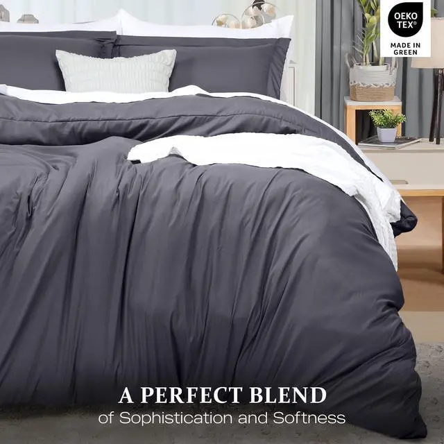 Alt view image 4 of 7 - Duvet Cover Queen Size - 3 Piece with Zipper Closure - 1 Comforter Cover 90X90 Inches & 2 Pillow Shams 20X26 Inches (Grey) Comforter Not Included