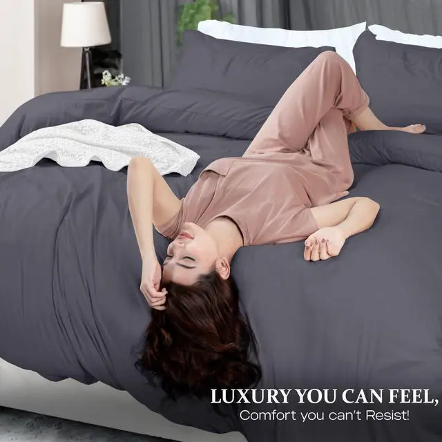 Alt view image 6 of 7 - Duvet Cover Queen Size - 3 Piece with Zipper Closure - 1 Comforter Cover 90X90 Inches & 2 Pillow Shams 20X26 Inches (Grey) Comforter Not Included
