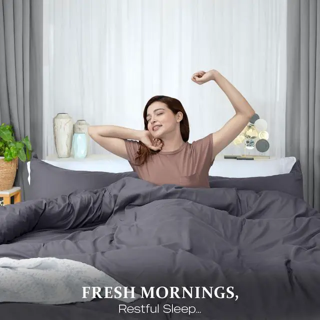 Alt view image 7 of 7 - Duvet Cover Queen Size - 3 Piece with Zipper Closure - 1 Comforter Cover 90X90 Inches & 2 Pillow Shams 20X26 Inches (Grey) Comforter Not Included