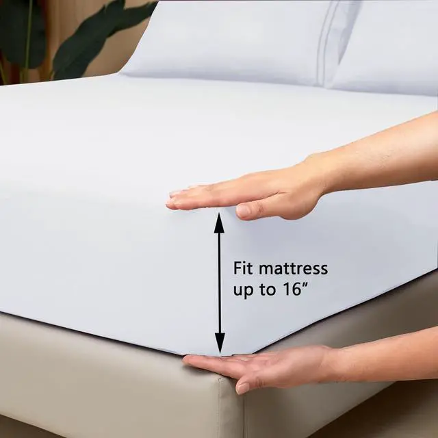 Alt view image 3 of 6 - Full Size Sheet Sets - Hotel Luxury 1800 White Sheet - 16 Inch Deep Pocket Bed Sheets, Soft, Breathable, Wrinkle, Fade & Stain Resistant - 4 Piece (Full, White)