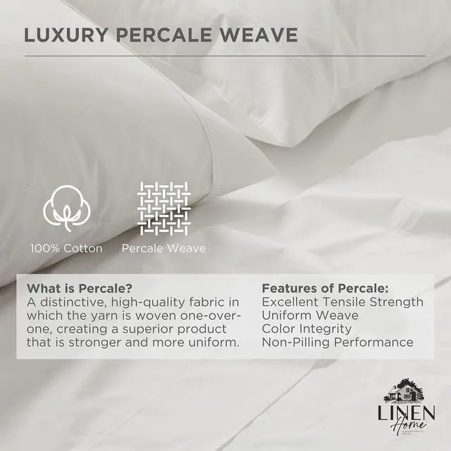 Alt view image 2 of 7 - 100% Cotton Percale Weave Fitted Sheet, Queen Size, White, 1 Deep Pocket Fitted Sheet, Fits Mattress Upto 16" Crisp and Cool Strong Bed Linen, 60"X80"+15"