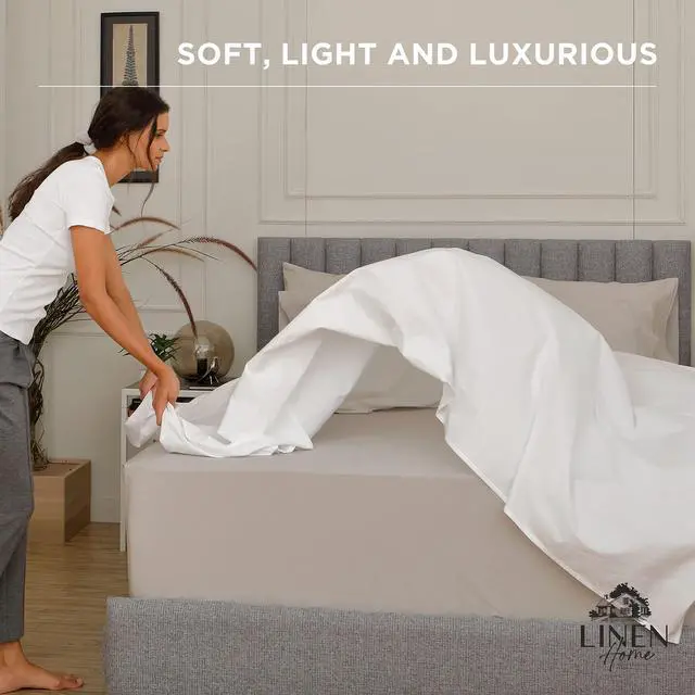 Alt view image 7 of 7 - 100% Cotton Percale Weave Fitted Sheet, Queen Size, White, 1 Deep Pocket Fitted Sheet, Fits Mattress Upto 16" Crisp and Cool Strong Bed Linen, 60"X80"+15"