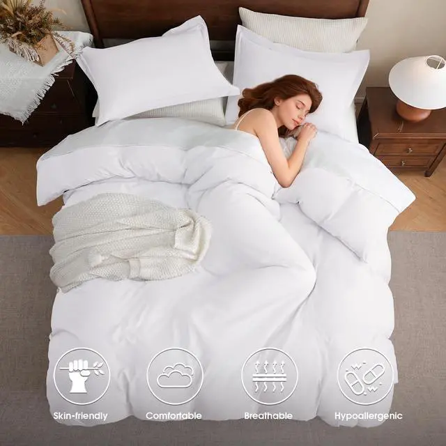 Alt view image 3 of 6 - Duvet Cover Queen Size - 3 Pieces Microfiber Duvet Cover Set with Zipper Closure - Lightweight & Easy Care - 1 Comforter Cover & 2 Pillow Shams - Comforter Not Included (White)