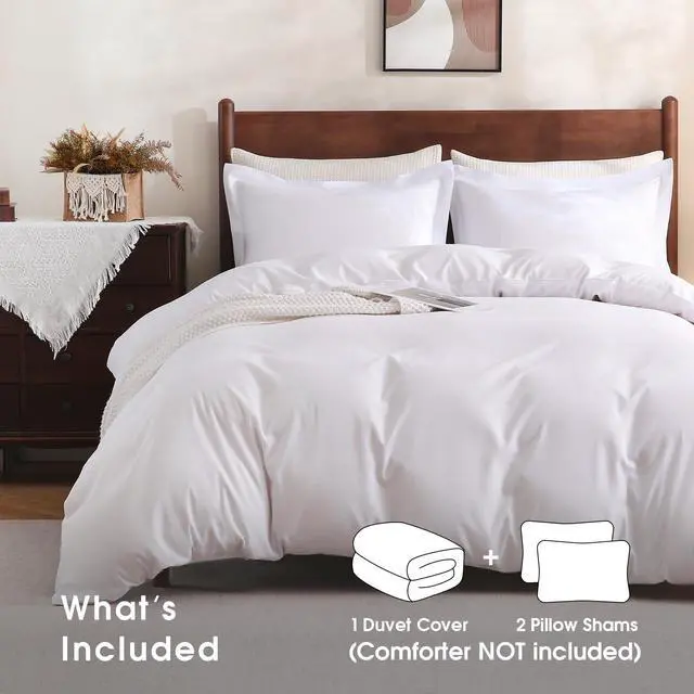 Alt view image 2 of 6 - Duvet Cover Queen Size - 3 Pieces Microfiber Duvet Cover Set with Zipper Closure - Lightweight & Easy Care - 1 Comforter Cover & 2 Pillow Shams - Comforter Not Included (White)