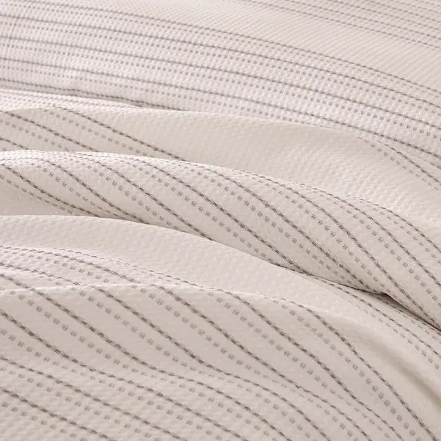 Alt view image 4 of 7 - Duvet Cover Waffle Weave 3-Piece Cotton-Like Soft Bedding Set, with 1 Duvet Cover with Zipper and 2 Pillow Shams, Comforter Not Included, Queen, Dark Grey Striped