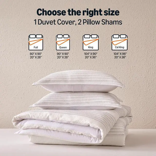 Alt view image 6 of 7 - Duvet Cover Waffle Weave 3-Piece Cotton-Like Soft Bedding Set, with 1 Duvet Cover with Zipper and 2 Pillow Shams, Comforter Not Included, Queen, Dark Grey Striped