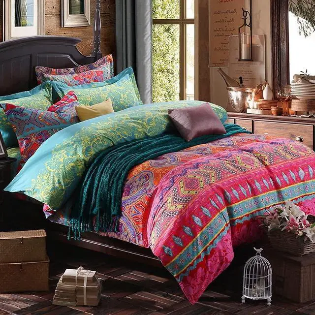 Main image of Boho Queen Duvet Cover, 100% Microfiber Ethnic Bohemian Colorful Bedding Set for Men Women, Yellow Orange Modern Geo Bohemian Print Duvet Cover, with Zipper Closure Luxury Soft Durable (Queen, 3pcs)