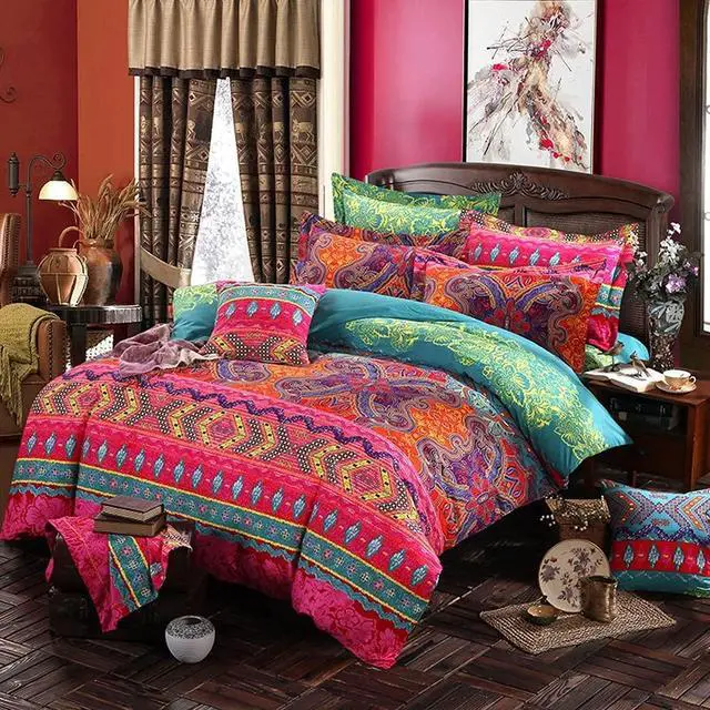 Alt view image 2 of 7 - Boho Queen Duvet Cover, 100% Microfiber Ethnic Bohemian Colorful Bedding Set for Men Women, Yellow Orange Modern Geo Bohemian Print Duvet Cover, with Zipper Closure Luxury Soft Durable (Queen, 3pcs)