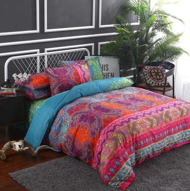 Alt view image 6 of 7 - Boho Queen Duvet Cover, 100% Microfiber Ethnic Bohemian Colorful Bedding Set for Men Women, Yellow Orange Modern Geo Bohemian Print Duvet Cover, with Zipper Closure Luxury Soft Durable (Queen, 3pcs)